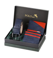 Polo Air Erkek Hediye Seti Kemer Cüzdan Kartlık Erkek Set Kombin Orjinal Kutusunda M-15 (Lacivert-Bordo)