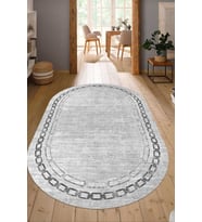 Dijital Baskılı Kaymaz Taban Yıkanabilir Oval Salon Halısı Mutfak Halısı Yolluk NDO-HT-899 (Gri)
