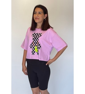 Kadın Ayıcık Taş Süslemeli Kısa T-Shirt (Lila)