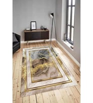 Dijital Baskılı Yıkanabilir Kaymaz Modern Renkli Salon Halısı Mutfak Halısı Yolluk ND-HY-1168 (Gold)