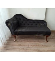 Dekoratif Bihter Koltuk Josefin Puf 110 cm Ceviz Ayak (Siyah)