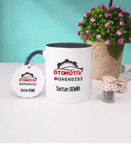 Otomotiv Mühendisi Kupa Bardak ve Anahtarlık (Siyah)