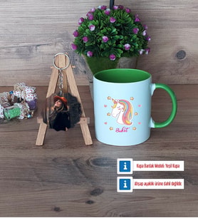 Unicorn Kupa Bardak Beyaz ve Fotoğraflı Ahşap Anahtarlık Hediye (Model 14)