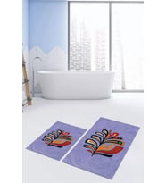 EVDEYA Baskılı Yıkanabilir Renkli Yaprak Desen İkili Banyo Halısı Klozet Takımı, KLOZET-27-GRİ, (Mavi)