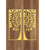 UNT Ağaç Temalı Modern Dekoratif Ahşap 2'li Tablo, Duvar Dekoru (Gold)