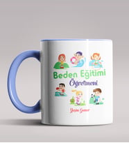 Kişiye Özel Beden Eğitimi Öğretmeni Tasarımlı Siyah Renk Kupa 2 (Mavi)