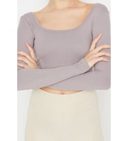 Moda Kare Yaka Örme Fit Düz Desen Sportswear Crop Uzun Kol Bluz (Çok Renkli)