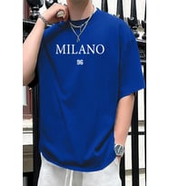 Erkek Milano Baskılı Oversize Tshirt (Mavi)