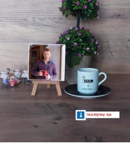 Yazılım Mühendisi Fotoğraflı Dekoratif Taş, Ahşap Altlıklı Türk Kahvesi Fincanı Hediye (Model 7)