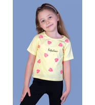 Toontoy Kız Çocuk Yaprak Desenli Fabulous Baskılı Tişört (Sarı)