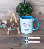 Anneler Günü Hediyesi Kupa Bardak Beyaz ve Fotoğraflı Ahşap Anahtarlık Hediye (Model 4)
