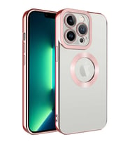 Apple iPhone 14 Pro Max Kılıf Case, Logo Showing Serisi, Şeffaf, Kamera Korumalı, Logo Gösteren Renkli Çizgi Tasarım (Rose)