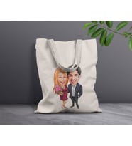 BK Gift Kişiye Özel Sevgililer Karikatürlü Kanvas Bez Çanta, Baskılı Omuz Çantası, Alışveriş Çantası, Plaj Çantası, Sevgiliye Hediye-1 (Model 2)
