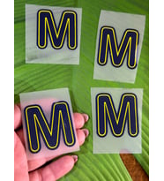 5X4 CM 4 ADET  ÜTÜ İLE YAPIŞAN M HARFİ TRANSFER BASKI ARMA (Mavi)