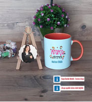 Arapça Öğretmeni Kupa Bardak Beyaz ve Fotoğraflı Ahşap Anahtarlık Hediye (Model 13)