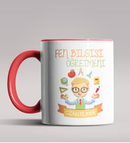 Kişiye Özel Fen Bilgisi Öğretmeni Tasarımlı Siyah Renk Kupa 5 (Kırmızı)