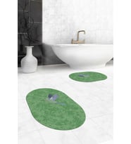 EVDEYA Dijital Yıkanabilir Modern Kuş Desen İkili Banyo Halısı Paspas Oval Klozet Takımı, OKLOZET-36-GRİ, (Yeşil)