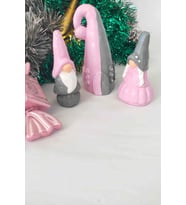 Gnome Bay ve Bayan Cüce ve Gnome Evi, El Emeği, Dekorasyon Tamamlayıcı (Pembe-Grı)