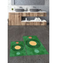 EVDEYA Baskılı Yıkanabilir Modern İkili Banyo Halısı Paspas Klozet Takımı, KLOZET-49-BEYAZ, (Yeşil)