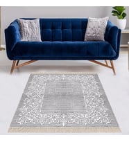Motif Çerçeve Desenli Dijital Baskı Yıkanabilir Kaymaz Taban Klasik Düz Salon Halı ve Yolluk (Pembe) (Gri)