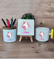 Unicorn Hediye Sepeti Kupa Bardak T Kulplu, Kalemlik ve Dekoratif Taş Kız Çocuğuna Arkadaşa Sevgiliye Doğum Günü Hediyesi (Model 5)