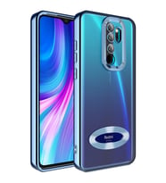 Xiaomi Redmi Note 8 Pro Kılıf Logo Yeri Açık Kamera Lens Korumalı Renkli Kenarlı Şeffaf Silikon (Mavi)