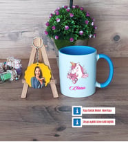 Unicorn Kupa Bardak Beyaz ve Fotoğraflı Ahşap Anahtarlık Hediye (Model 4)