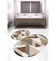 Dijital Baskılı Kaymaz Taban Yıkanabilir Oval 2'li Klozet Takımı Banyo Paspası NOKZ-HT-170 (Kahverengi)