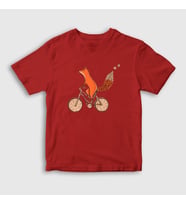 Presmono Unisex Çocuk Beyaz Bicycle Fox Tilki T-Shirt 367393tt (Kırmızı)