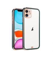 iPhone 12 6.1inç Gold Çerçeve Kamera Korumalı Silikon Bumper Kılıf (Yeşil)
