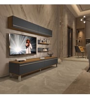Decoraktiv Eko 5 Mdf Std Krom Ayaklı Tv Ünitesi Tv Sehpası (Pera - Antrasit)