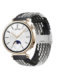 Sneezy Huawei Watch GT 4 41mm İle Uyumlu 18mm Metal Klips Solo Fiberlink Örgü Kordon (Siyah Beyaz)