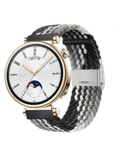 Sneezy Huawei Watch GT 4 41mm İle Uyumlu 18mm Metal Klips Solo Fiberlink Örgü Kordon (Siyah Beyaz)