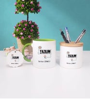 Yazılım Mühendisi Kupa Bardak Kırmızı Kalemlik ve Anahtarlık (Model 8)