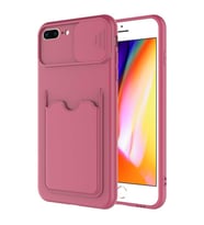 Apple iPhone 7 Plus Kılıf ​Deri Görünümlü Kartlıklı Kamera Koruma (Koyu Mor)