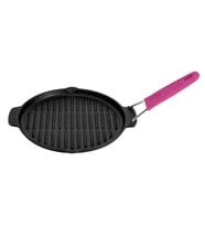 Lava Döküm Yuvarlak Sığ Izgara Tavası Silikon Tel Saplı Çap(Ø)23cm. (Pembe)