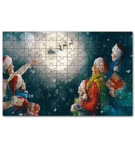 Cakapuzzle Dolunayda Noel Baba Geyiklerini İzleyenler Puzzle Yapboz MDF (Ahşap) (500 Parça)