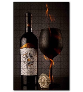 Cakapuzzle Alevli Şarap Yanan Kadeh ve Beyaz Gül Puzzle Yapboz MDF (Ahşap) (500 Parça)