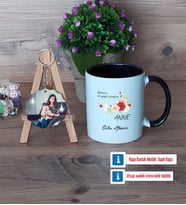 Anneye Hediye Kupa Bardak Beyaz ve Fotoğraflı Ahşap Anahtarlık Hediye (Model 11)