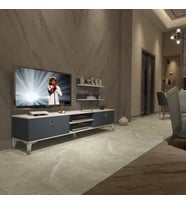 Decoraktiv Eko 4 Mdf Dvd Gold Tv Ünitesi Tv Sehpası - Parlak Beyaz (Beyaz - Antrasit)