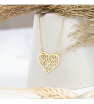 Harfli Kalpli Gümüş Kolye - Renk: Gold (Rose)