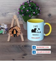 Sevimli Panda Kupa Bardak Beyaz ve Fotoğraflı Ahşap Anahtarlık Hediye (Model 7)