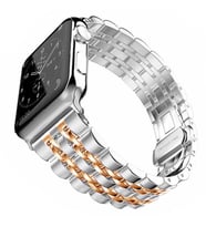 Apple Watch 44/45/46/49mm Kordon Şeritli Metal Kordon 14 2/3/4/5/6/se/7/8/9/10/1 (Rose)