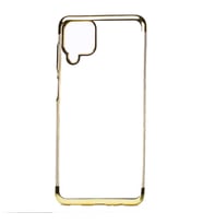 Galaxy A12 Kılıf İnce Köşeleri Renkli Şeffaf Silikon (Gold)