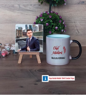 Okul Müdürü Fotoğraflı Dekoratif Taş, Kupa Bardak Beyaz Hediye Öğretmenler Günü Hediyesi (Model 9)