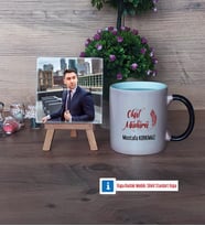 Okul Müdürü Fotoğraflı Dekoratif Taş, Kupa Bardak Beyaz Hediye Öğretmenler Günü Hediyesi (Model 9)