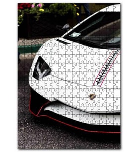 Cakapuzzle Beyaz Lamborghini Ön Detay Puzzle Yapboz MDF (Ahşap) (255 Parça)