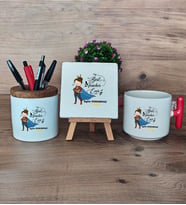Kadın İngilizce Öğretmeni Hediye Sepeti Kupa Bardak T Kulplu, Kalemlik ve Dekoratif Taş Öğretmenler Günü Hediyesi (Model 1)