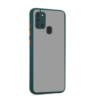 Galaxy A21S Kılıf Zore Hux Düğme ve Kapak Zıt Renk Kılıf (Koyu Yeşil)