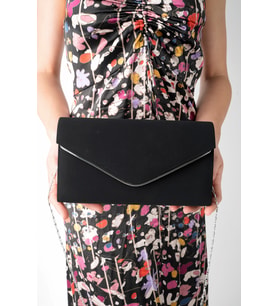 Kadın Gece&Abiye Saten Zincirli Portföy& Clutch (Parlak Siyah)